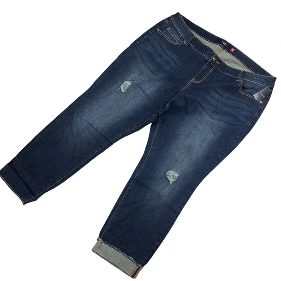 Torrid Denim Jeans Hi-Rise Dark Blue Wash 5 Pocket Stretch Raw Hem - Picture 11 of 12